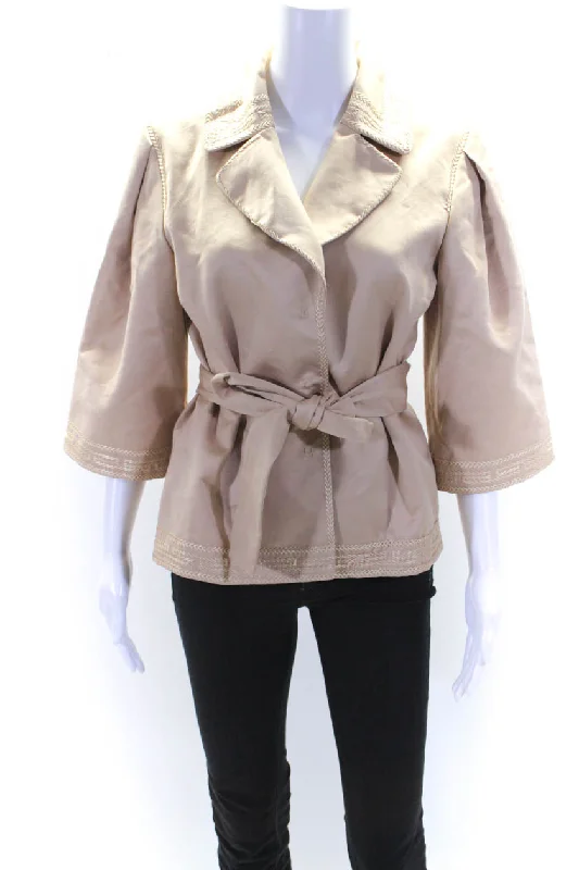 Rainproof JacketsAlberta Ferretti Womens Button Down Belted Light Jacket Beige Cotton