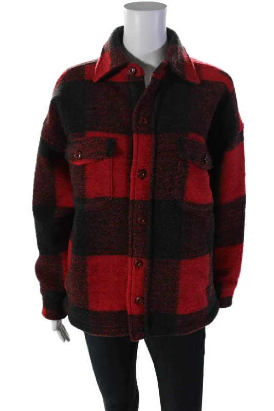 Corduroy JacketsAnine Bing Womens Wool Knit Button Down Plaid Print Shacket Red Black