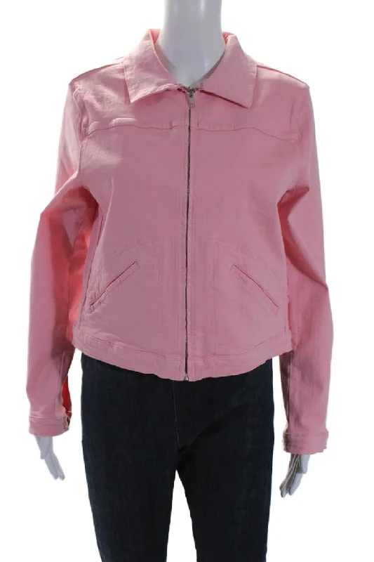 Cotton JacketsElliott Lauren Womens Collared Zip Long Sleeve Colored Denim Jacket Pink