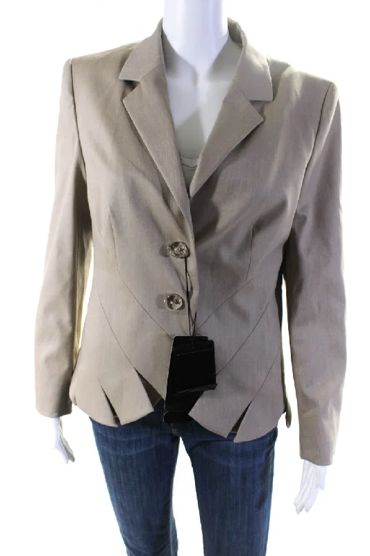 Fringed JacketsEscada Womens Pleated Bottom Belia Suit Jacket Beige Wool