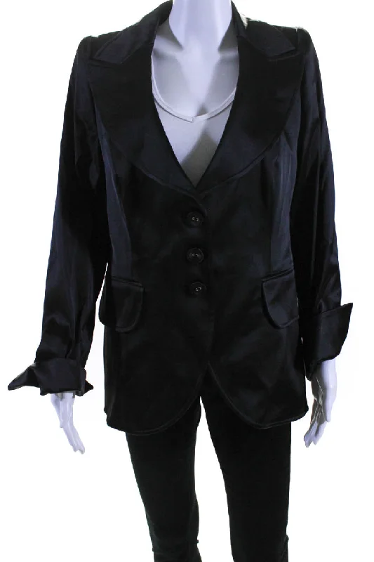 Sports Team JacketsEscada Womens Wide Lapel Button Down Suit Jacket Jet Black