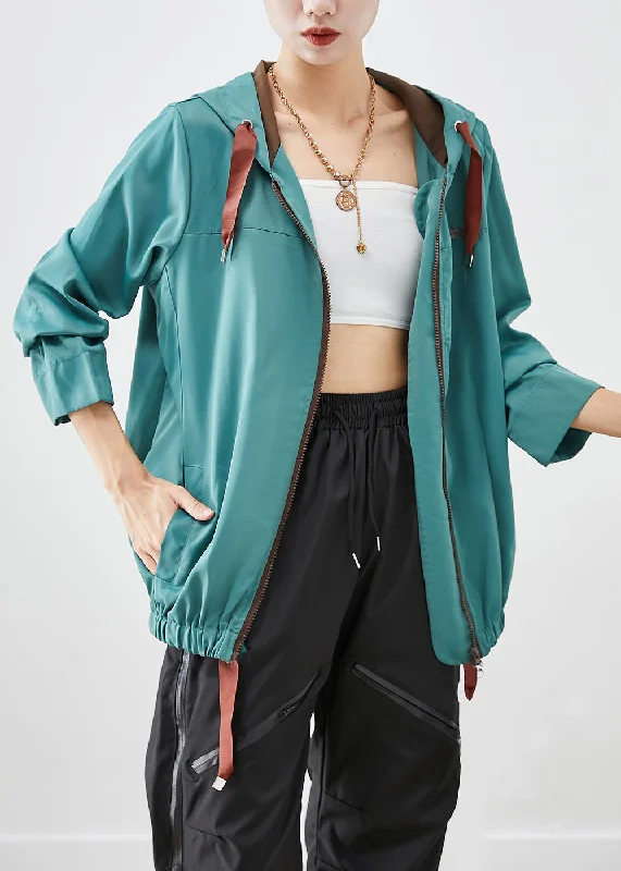 Summer JacketsFrench Green Hooded Drawstring Cotton Jackets Fall