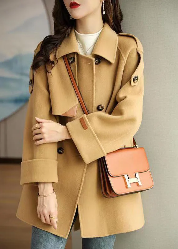 Cycling JacketsFrench Light Camel Peter Pan Collar Double Breast Woolen Coats Fall