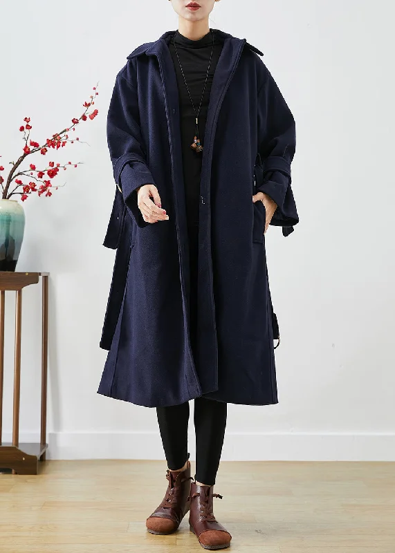 Embellished JacketsFrench Navy Slim Fit Thick Woolen Trench Coats Winter