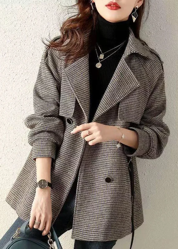 Asymmetrical JacketsFrench Plaid Peter Pan Collar Pockets Patchwork Woolen Coats Fall