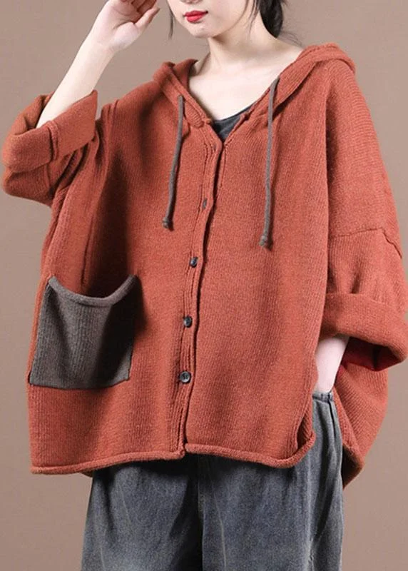 Linen JacketsFrench Red Pockets Casual Sweater Coat