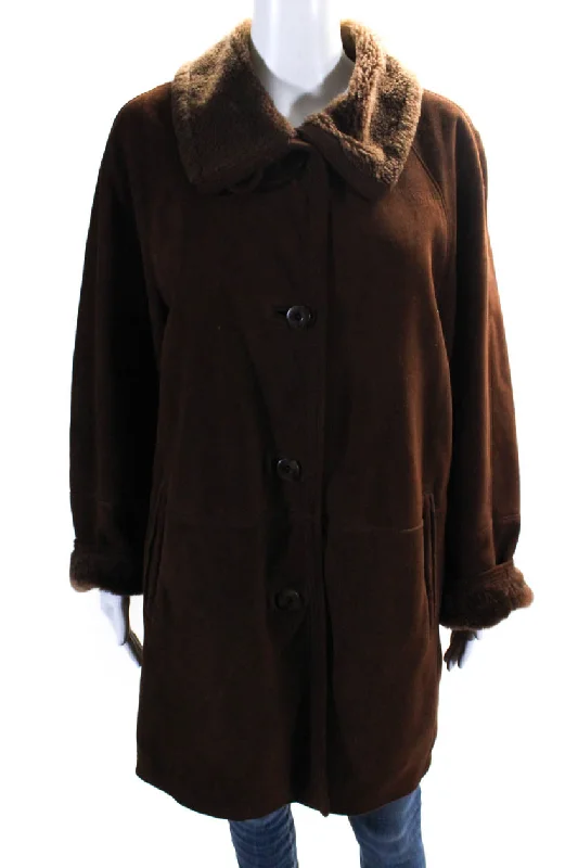 Quilted JacketsGimos Womens Shearling Lined Darted Collar Button Long Sleeve Coat Brown