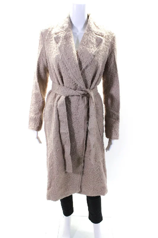 Pea CoatsHelmut Lang Womens Fur Textured Collared Open Front Trench Coat Brown