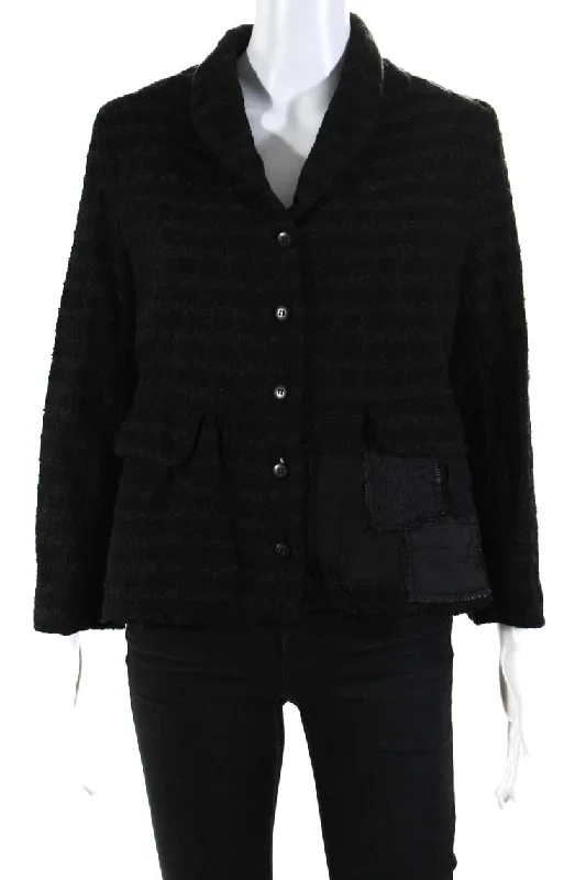 BlazersPhos Phoro Womens Uneven Jacket with Patchwork Applique  Black