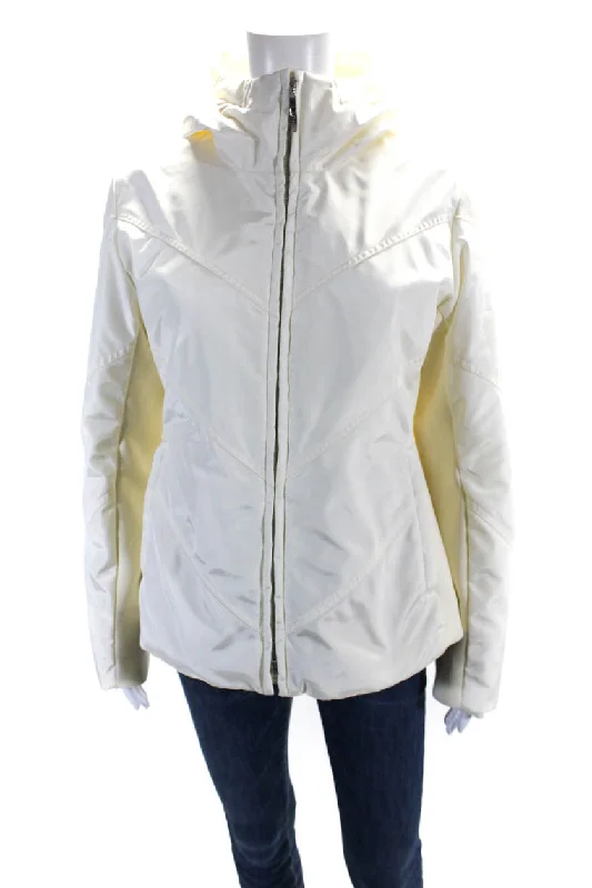 Fleece JacketsPost Card Womens Long Sleeve Full Zip Quilted Hooded Jacket Ivory White