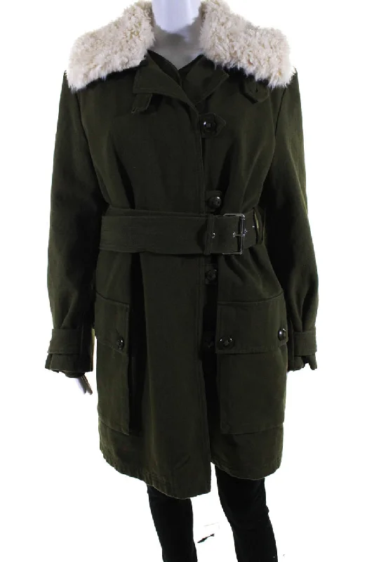 Military JacketsProenza Schouler Womens Front Zip Faux Fur Hooded Jacket Green