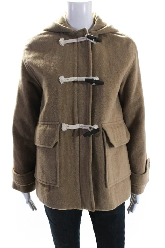 Fringed JacketsSamsoe & Samsoe Womens Fleece Toggle Hooded Coat Brown Wool