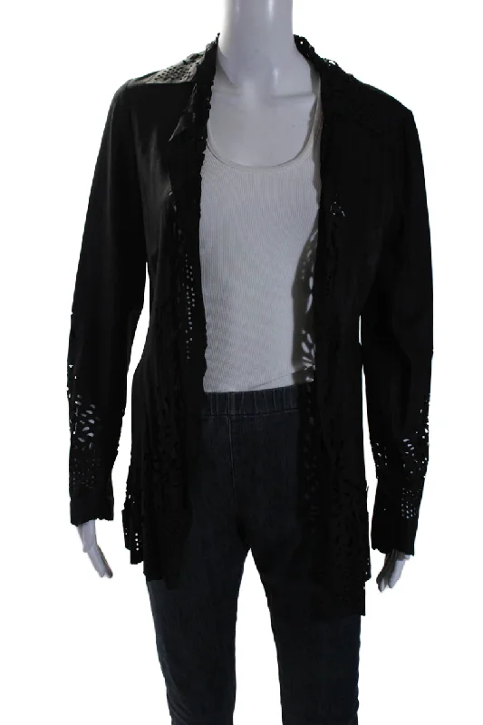 Ribbed Cuff JacketsSharis Place Womens Black Suede Leather Cut Out Long Sleeve Jacket