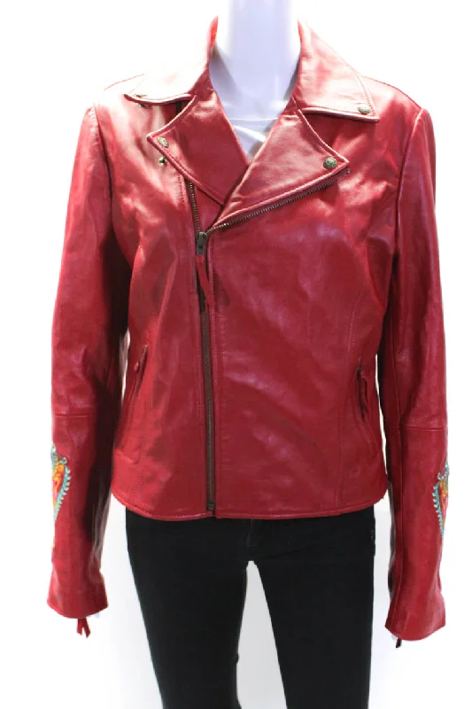 Collaborative JacketsSouleiado Womens Leather Full Zipper Motorcycle Jacket Red