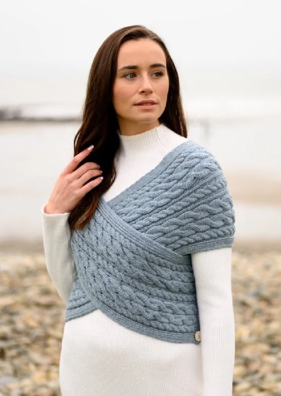 Aran Crossover Wrap | Mist MarlSheer Knit Tops