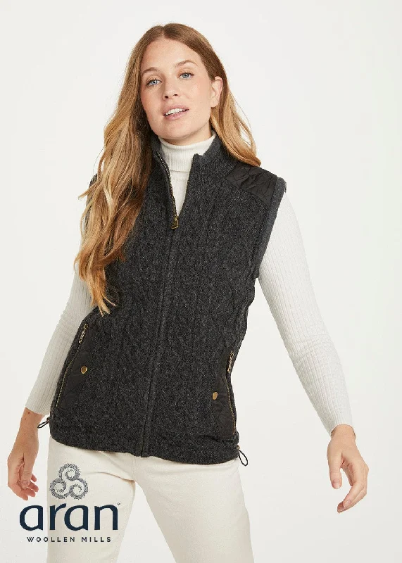 Ladies Gilet with Fleece Collar | CharcoalAsymmetrical Knit Tops