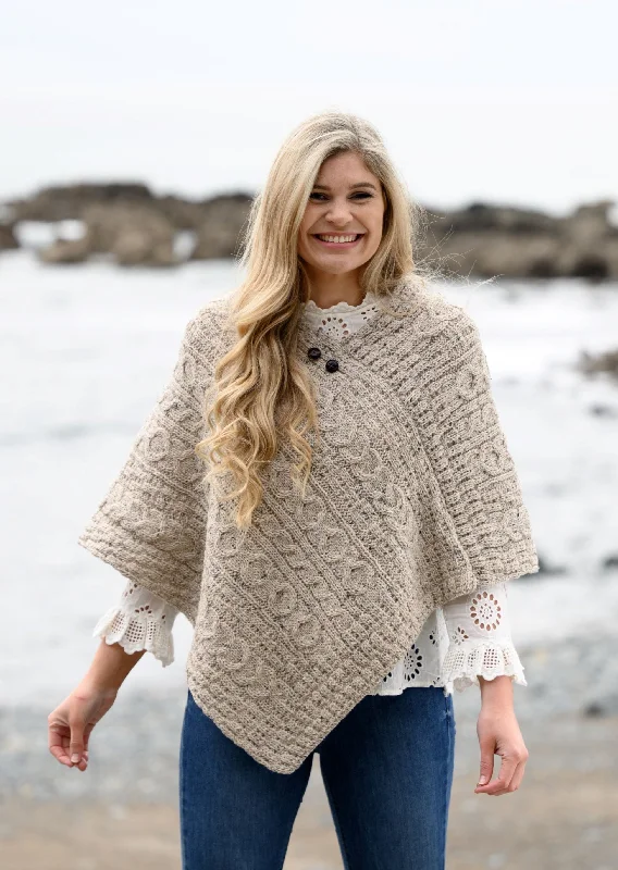 Aran Cable Knit Poncho | OatmealRibbed Knit Tops