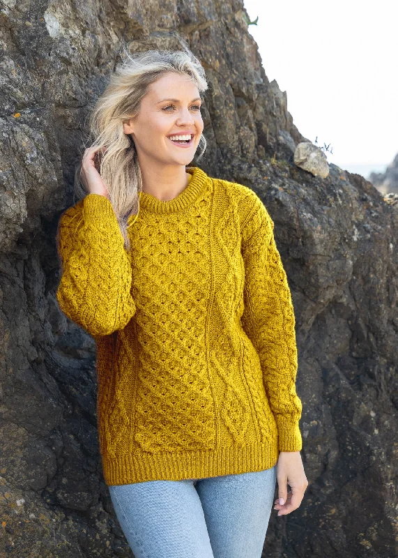 Aran Unisex Wool Sweater | MustardSequined Knit Tops