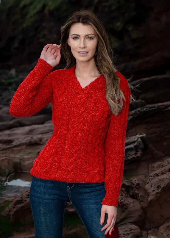 Aran V Neck Cashmere Sweater | RedTurtleneck Knit Tops