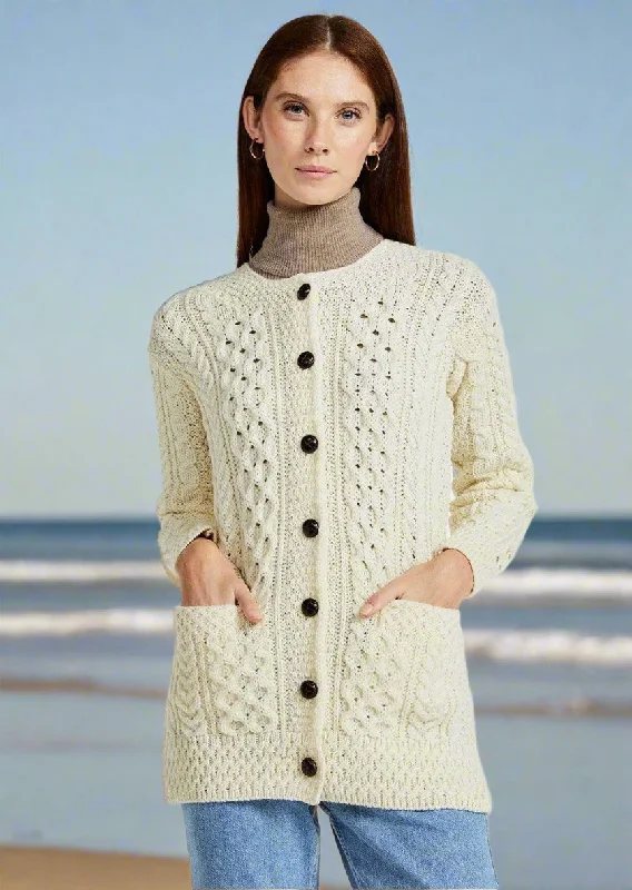 Basket Weave Aran Cardigan | NaturalOversized Knit Tops