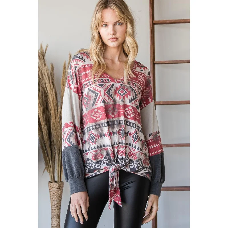 Beautiful Aztec Print Long Sleeve SweaterCamping Knit Tops