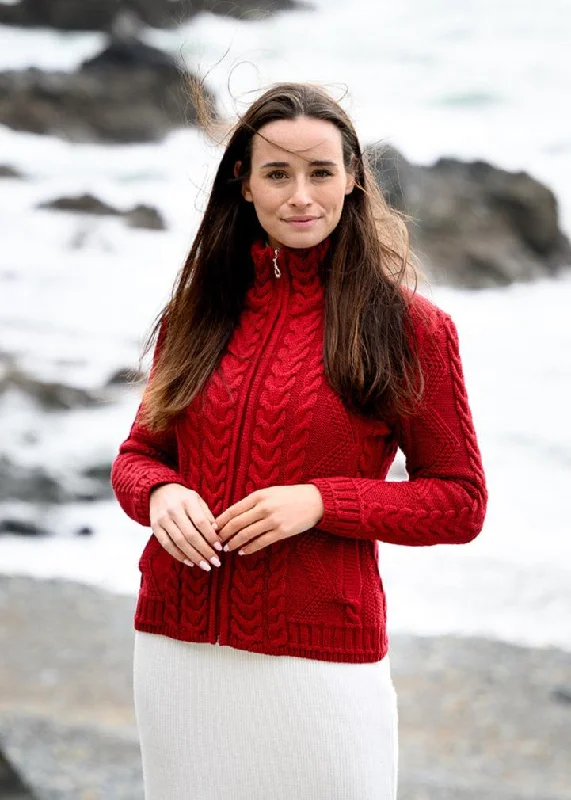 Cable Knit Aran Cardigan | RedLace-Up Knit Tops