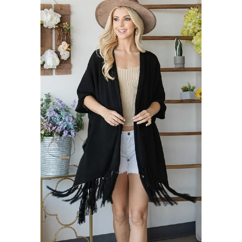 Draped Poncho Cardigan With String DetailSheer Knit Tops