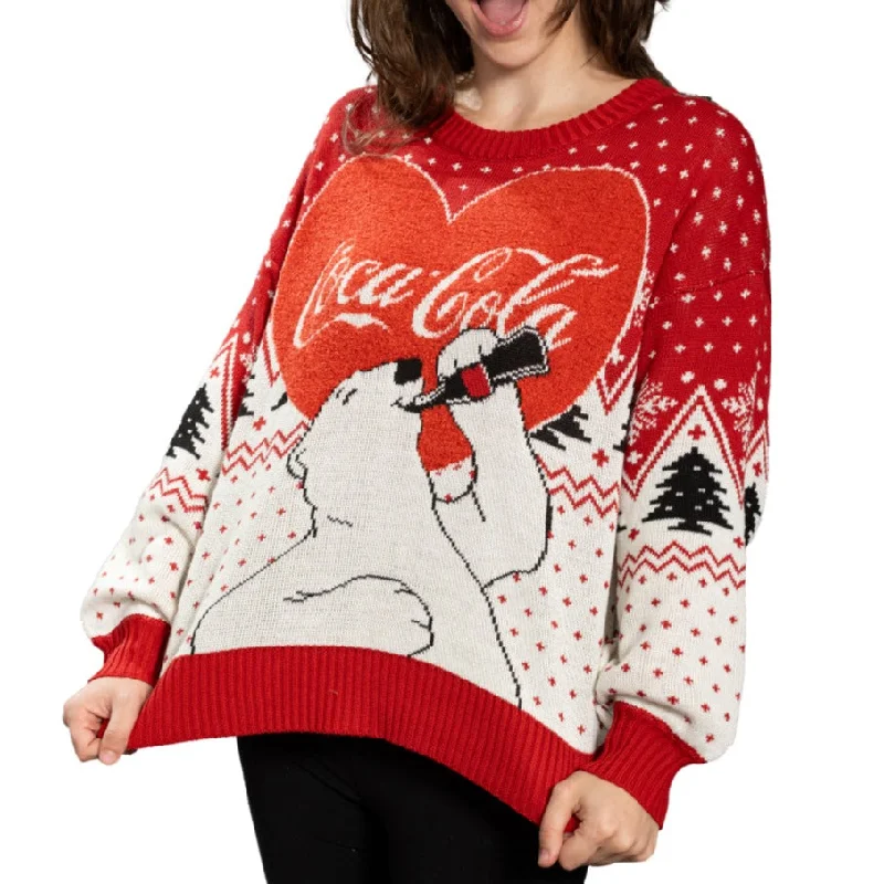 Women's Coca-Cola Polar Bear Love Ugly Christmas SweaterWork Knit Tops