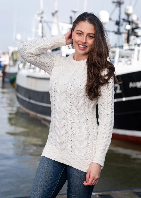 Aran Crew Neck Cashmere Sweater | NaturalAsymmetrical Knit Tops