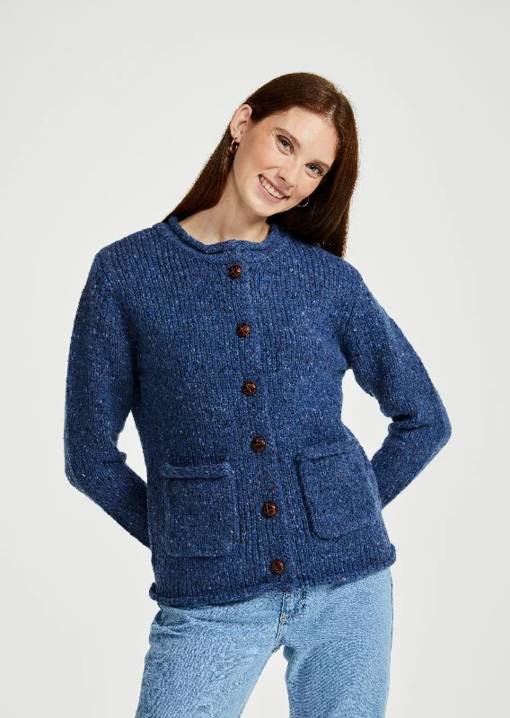 Ladies Donegal Wool Cardigan | BlueStriped Knit Tops