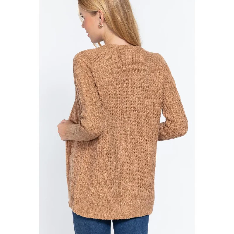 Long Slv Open Front Sweater CardiganBamboo Knit Tops