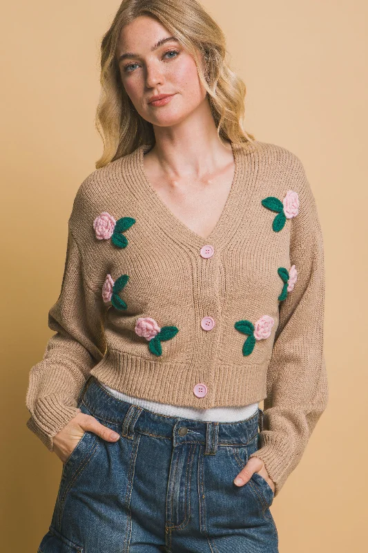 Mid cropped flower cardiganBamboo Knit Tops