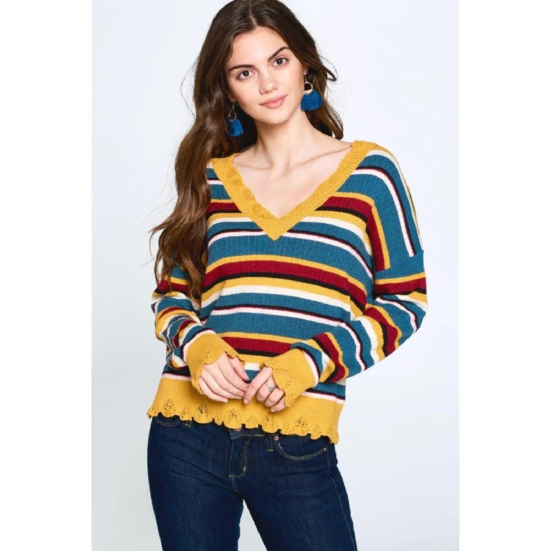 Multi-colored Variegated Striped Knit SweaterStreetwear Knit Tops