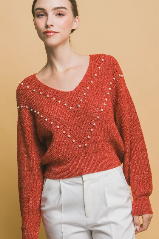 Pearl details sweaterTurtleneck Knit Tops