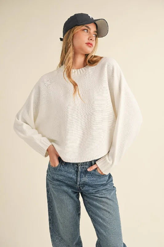 Round Neck Dolman Sleeve Cropped SweaterSkateboard Knit Tops