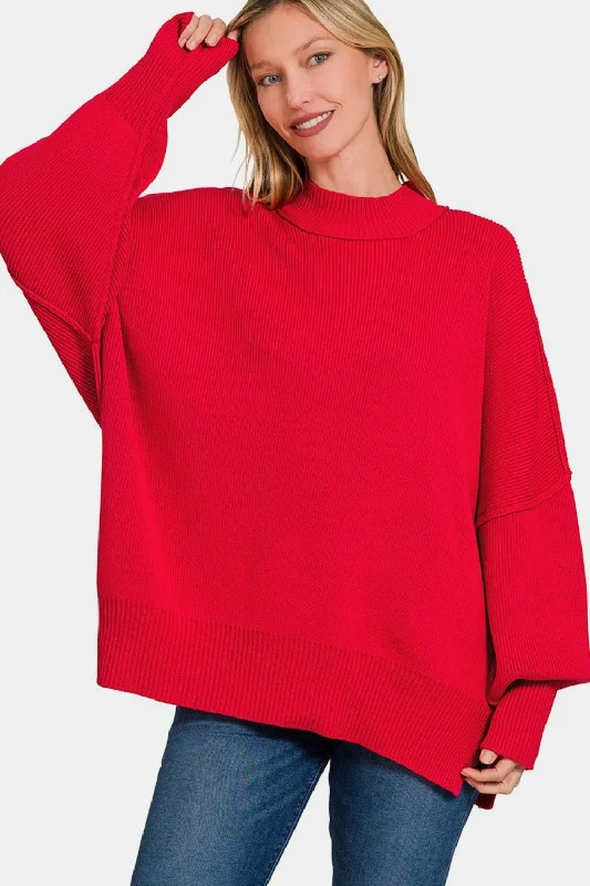 Side Sit Oversize SweaterMetallic Knit Tops