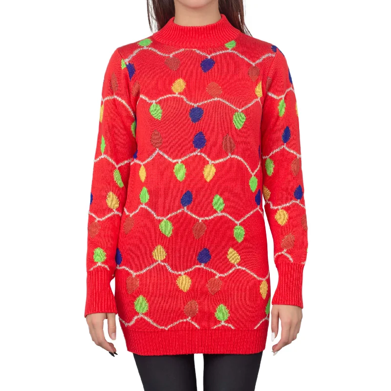 String Lights Womens Ugly Christmas Sweater DressEmbroidered Knit Tops