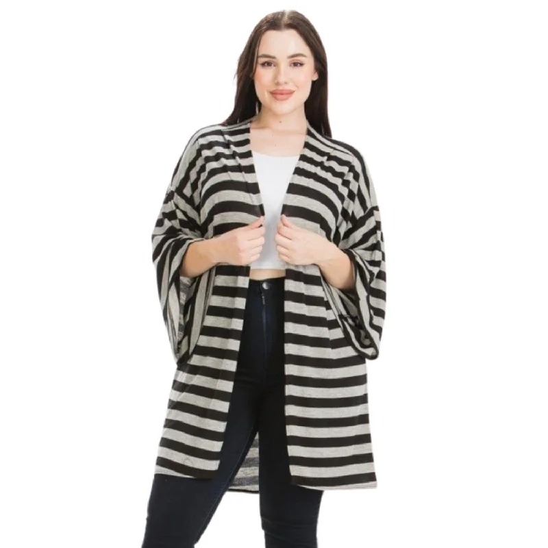 Striped, Cardigan With Kimono Style SleevesCasual Knit Tops