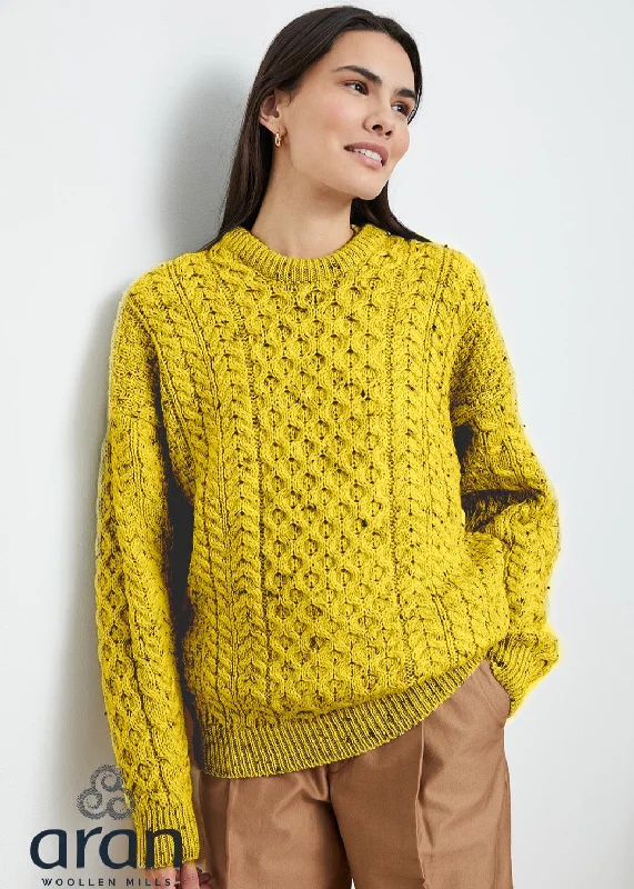 Unisex Aran Crew Neck Merino Sweater | SunflowerStudded Knit Tops