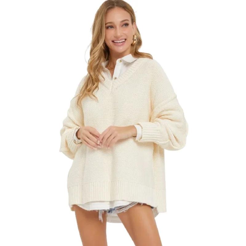 V Neck Oversized SweaterFishing Knit Tops