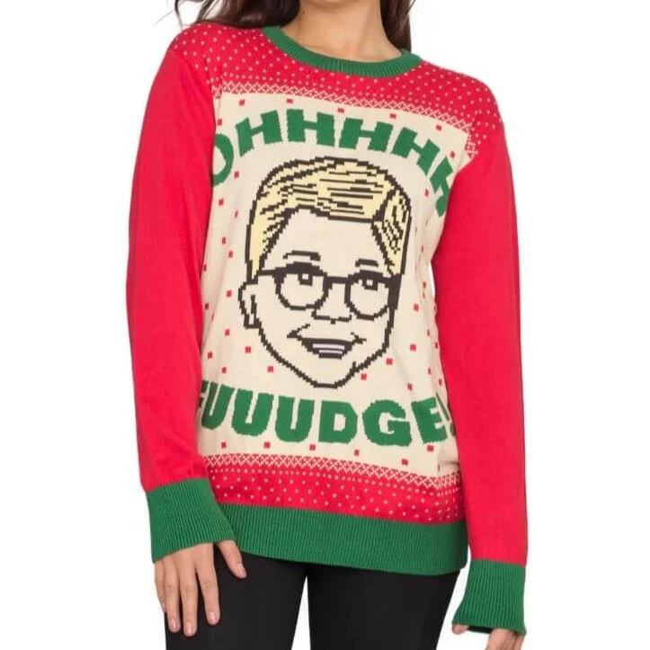 Women's A Christmas Story OHHHH FUUUDGE! Ralphie Ugly Christmas SweaterFleece Knit Tops