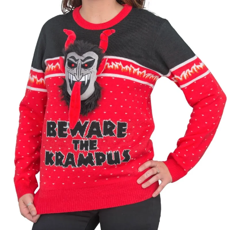 Women's Beware the Krampus 3D Ugly Christmas SweaterStreetwear Knit Tops