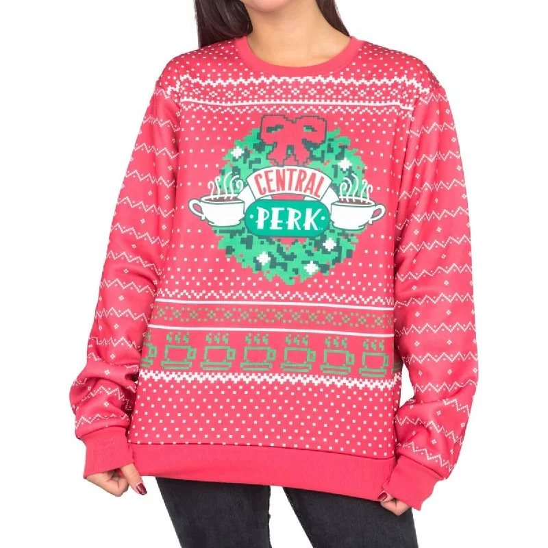 Women's Friends Central Perk Wreath Ugly Christmas SweaterStudded Knit Tops