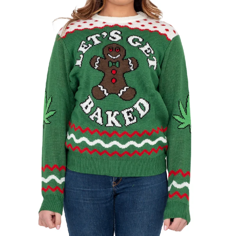 Women's Let's Get Baked Happy Gingerbread Ugly Christmas SweaterUrban Knit Tops