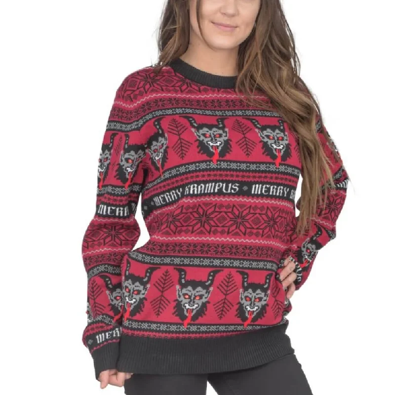 Women's Merry Krampus Adult Ugly Christmas SweaterAsymmetrical Knit Tops