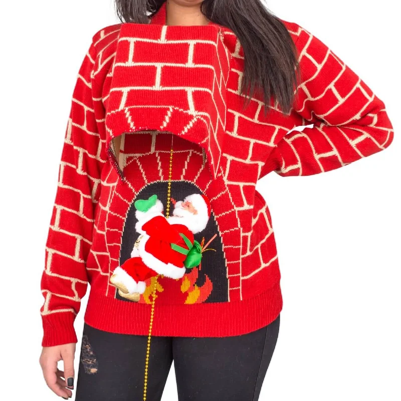 Women's Santa Claus 3D Chimney Climbing Ugly Christmas SweaterDesigner Knit Tops