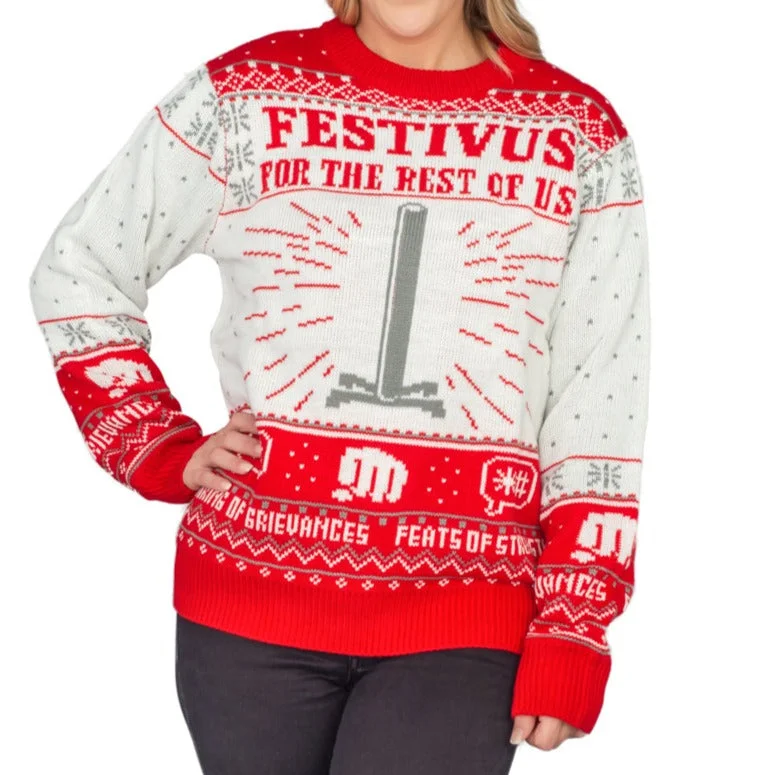 Women's Seinfeld Festivus For The Rest Of Us Pole Ugly Christmas SweaterLeather-Paneled Knit Tops