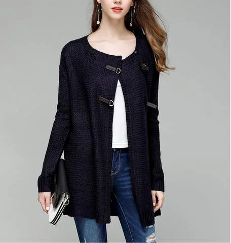 Womens Street Style Knitted Cardigan in NavyAsymmetrical Knit Tops