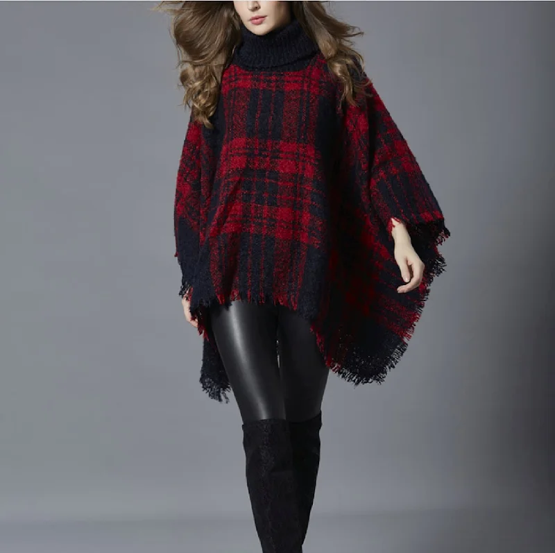 Womens Turtleneck PonchoWinter Knit Tops