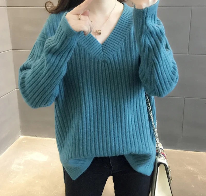 Womens V Neck Rib Knit SweaterFestival Knit Tops